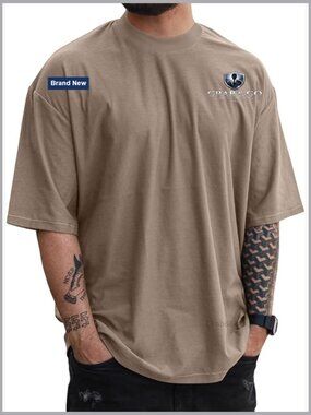 Oversize Mock Neck T-Shirt Loose Fit Drop Shoulder Lightweight Cotton